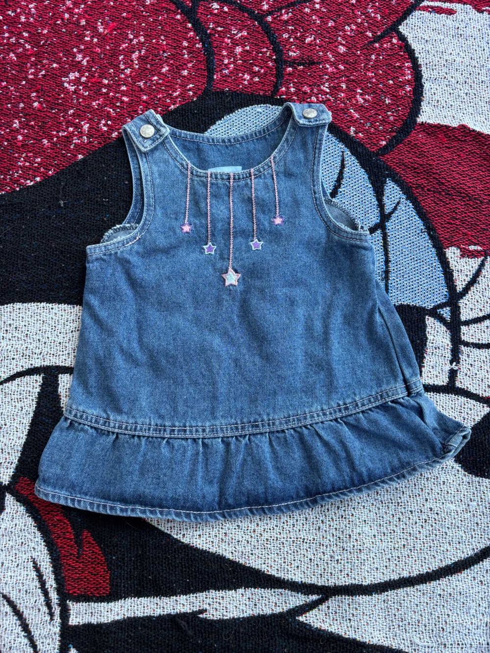 VINTAGE LITTLE LEGENDS EMBROIDERED STAR DENIM JEAN BABY DRESS SIZE 6/9 MONTHS
